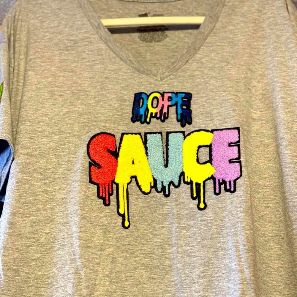 Custom “DOPE SAUCE” Hanes Heather Grey V-Neck T-Shirt Size XL - Picture 7 of 7